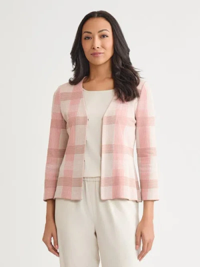 Misook Tailored Multi-color Plaid Knit Jacket In Pink