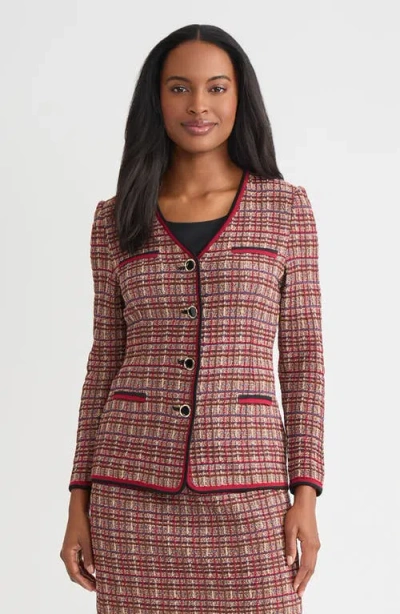 Misook Tailored Plaid Multi-stitch Knit Jacket