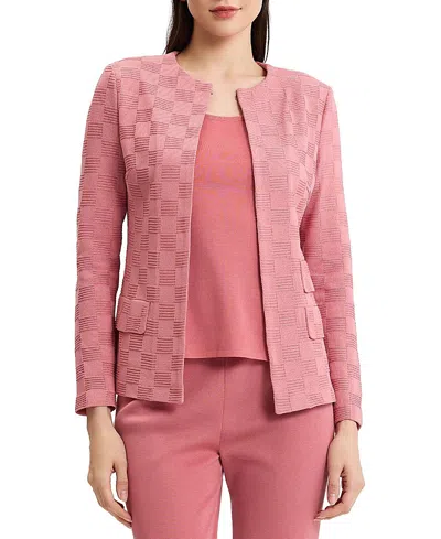 Misook Tailored Tonal Checkered Knit Jacket In Pink