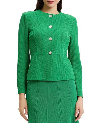 Misook Tailored Tonal Princess Seam Knit Jacket In Green