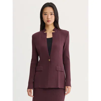 Misook Tailored Tonal Ribbed Knit Jacket In Burgundy
