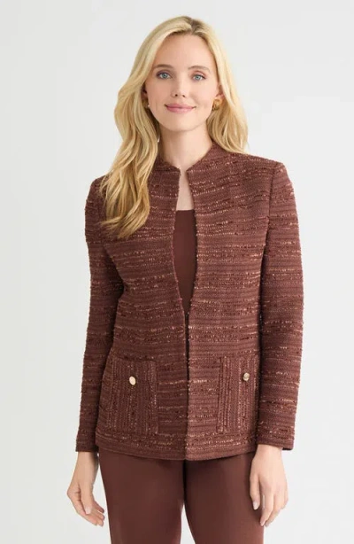 Misook Tailored Tonal Ribbon Knit Jacket In Brown