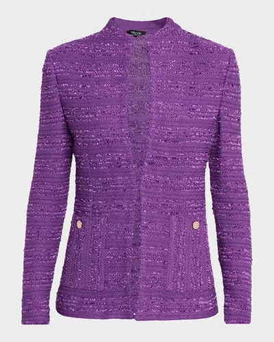 Misook Tailored Tonal Ribbon Knit Jacket In Fresh Purp