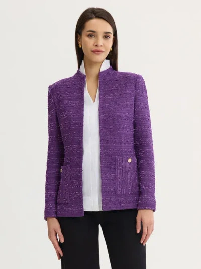 Misook Tailored Tonal Ribbon Knit Jacket In Purple