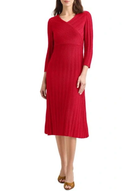 Misook Textural Stripe Midi Sweater Dress In Rouge