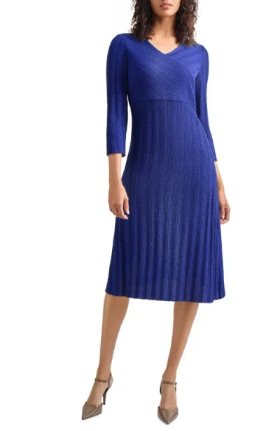 Misook Textural Stripe Midi Sweater Dress In Starry Night Blue