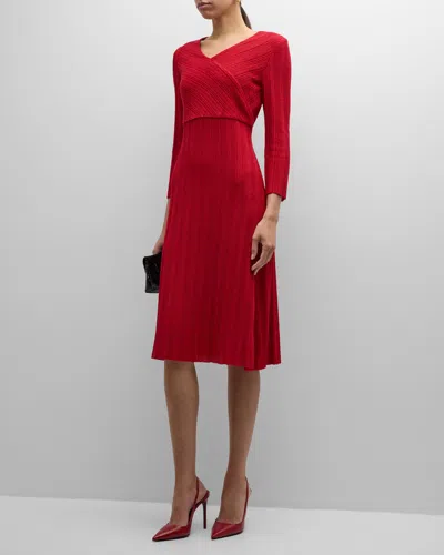 Misook Textural Striped Knit Midi Dress In Rouge