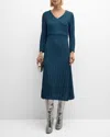 Misook Textural Stripe Midi Sweater Dress In Starry Night Blue
