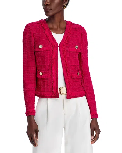 Misook Textured Knit Jacket In Pink Flash