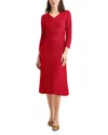 Misook Textural Stripe Midi Sweater Dress In Rouge