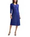 Misook Textural Stripe Midi Sweater Dress In Starry Night Blue