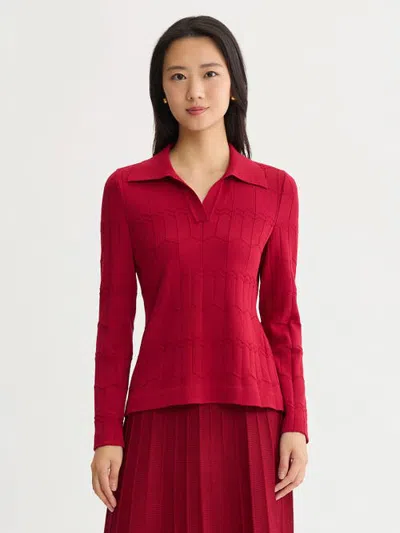 Misook Textured Soft Knit Top In Red