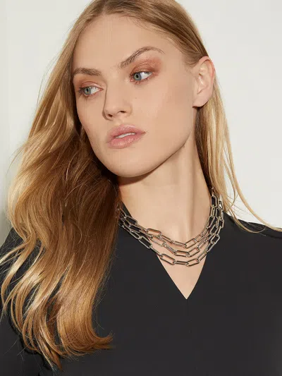 Misook Three Tiered Silver Chain Link Necklace In Black