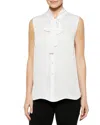 Misook Pussybow Sleeveless Button-up Shirt In White