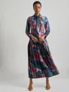 Misook Tie Neck Pleated A-line Maxi Dress In Multi