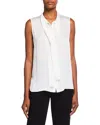 Misook Tie-neck Sleeveless Button Down Blouse In White