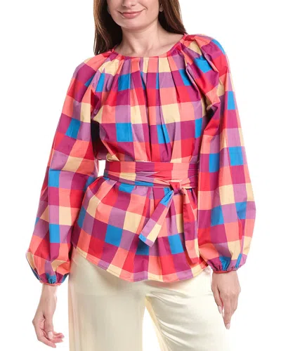 Misook Tie Waist Blouse In Multi