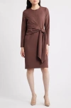 Misook Tie Waist Shift Dress In Brown