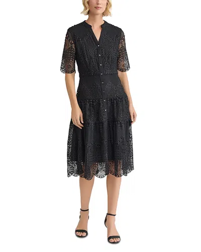 Misook Tiered Lace Midi Dress In Black