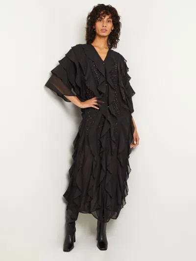 Misook Tiered Ruffle Woven Chiffon Maxi Dress In Black