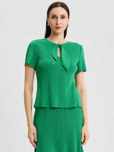 Misook Tonal Faux Tie Neck Soft Ribbed Knit Top In Green