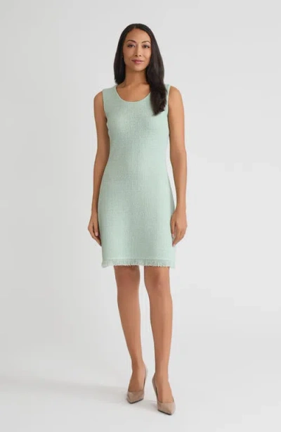 Misook Tonal Fringe Trim Knit Sheath Dress In Green