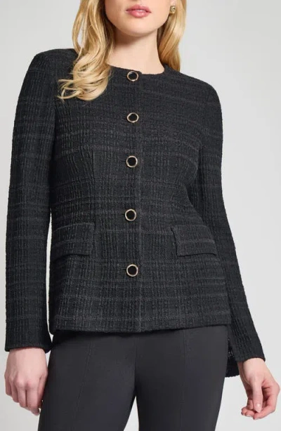 Misook Tonal Plaid Knit Jacket In Black