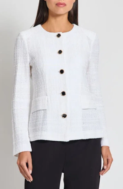 Misook Tonal Plaid Knit Jacket In White