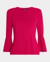 Misook Tonal Ribbed Knit Bell-sleeve Top - Heritage Fit In Pink Flash