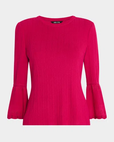 Misook Tonal Ribbed Knit Bell-sleeve Top - Heritage Fit In Pink Flash