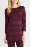 Misook Horizontal Striped Tonal Knit Tunic In Burgundy
