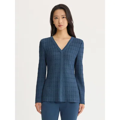 Misook Tonal Tweed Knit Tunic In Blue