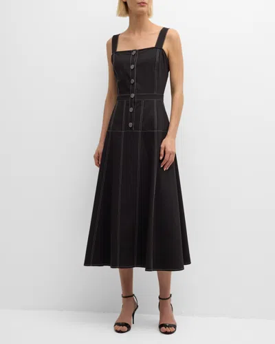 Misook Topstitched Fit-&-flare Midi Dress In Black