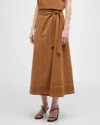 Misook Topstitched Woven Twill Midi Wrap Skirt In Copper/black