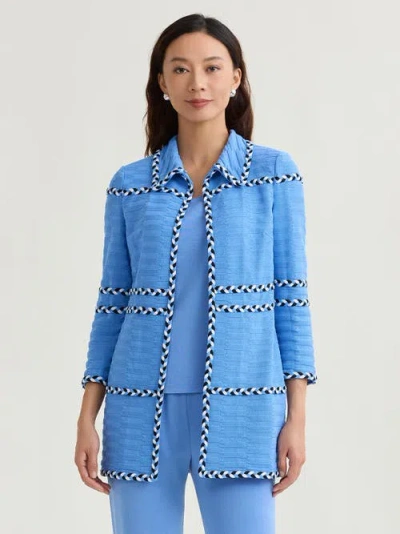 Misook Tri-color Braided Trim Knit Jacket In Blue