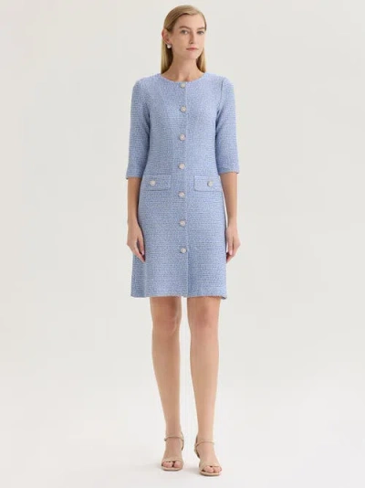 Misook Tri-color Tweed Knit Sheath Dress In Blue