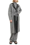 Misook Tweed Mixed Media Belted Sweater Coat In Gray