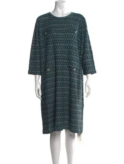 Pre-owned Misook Tweed Pattern Knee-length Dress W/ Tags In Blue/green