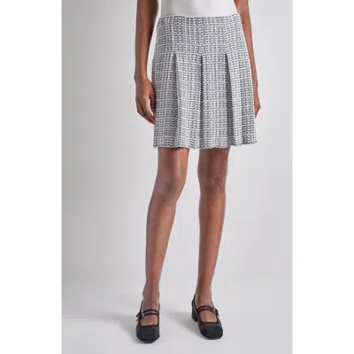 Misook Tweed Pleated A-line Skirt In White/black