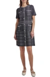 Misook Plaid Tweed-knit Button-front Midi Dress In Black/white