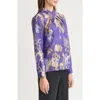 Misook Floral Crepe De Chine Blouse In Purple