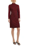 Misook Two-tone Eyelash Long Sleeve Sheath Dress In Red