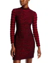Misook Two-tone Eyelash Long Sleeve Sheath Dress In Rouge/black