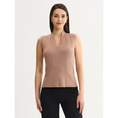 Misook V Neck Princess Seam Tank In Brown
