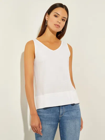 Misook V-neck Soft Knit Tank Top, White