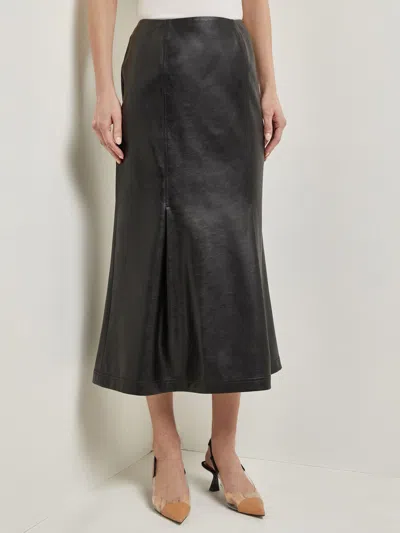Misook Vegan Leather Front Pleat Trumpet Skirt In Black