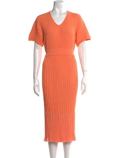 Pre-owned Misook V-neck Midi Length Dress W/ Tags In Orange