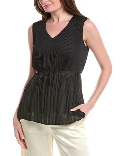 Misook V-neck Tie-waist Pleated Crepe De Chine Tank Top In Black