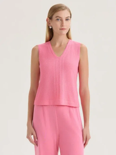 Misook V-neck Tonal Pointelle Knit Tank In Pink