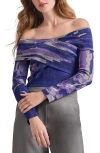 Misook Modern Fit Cropped Cross Body Watercolor Soft Knit Top In Starry Night Blue